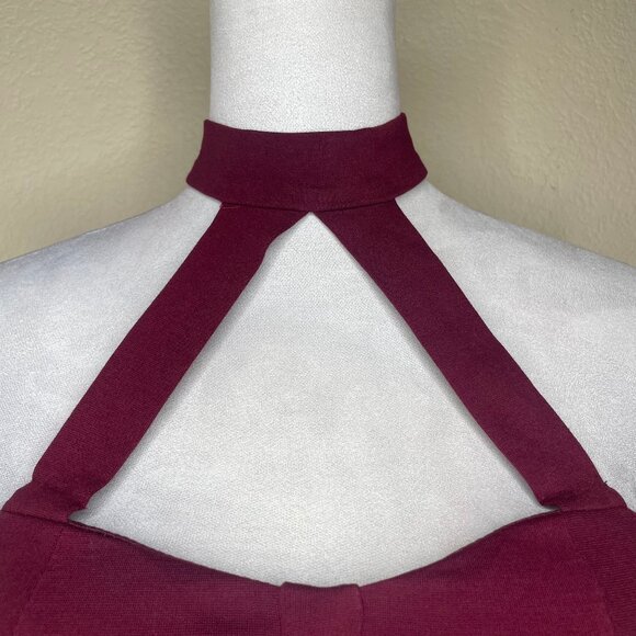 Oboe Burgundy Halter Asymmetrical Front Pullover Mini Dress Barbiecore Sexy Sm - Picture 2 of 14